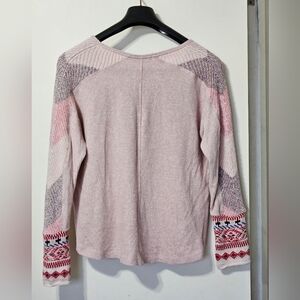Pink Waffle Long Sleeve Sweater With Knit Detailed Arms Boho Size Large